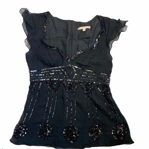 100% silk black Nanette Lepore sequined top
